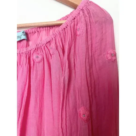 LETARTE Cover Up Dress Women’s Sz Medium Pink Embroidered On/Off Shoulder - Picture 4 of 7